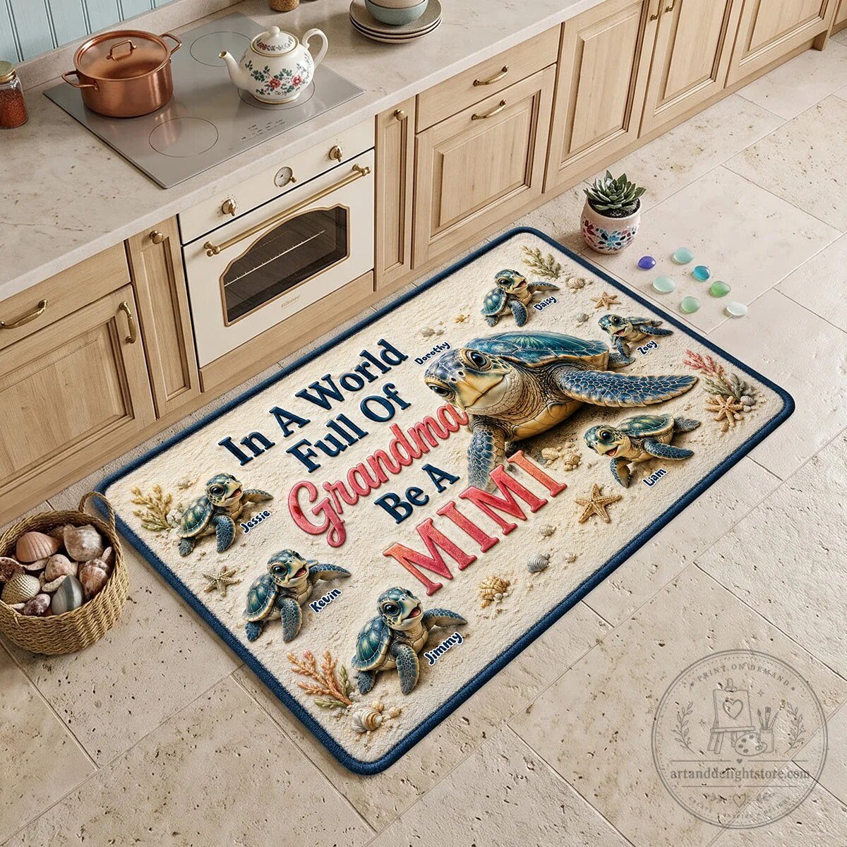 Personalized Sea Turtle Family In A World Full Of Grandma Be A Mimi Kitchen Rug 5 Personalized Sea Turtle Family In A World Full Of Grandma Be A Mimi Kitchen Rug