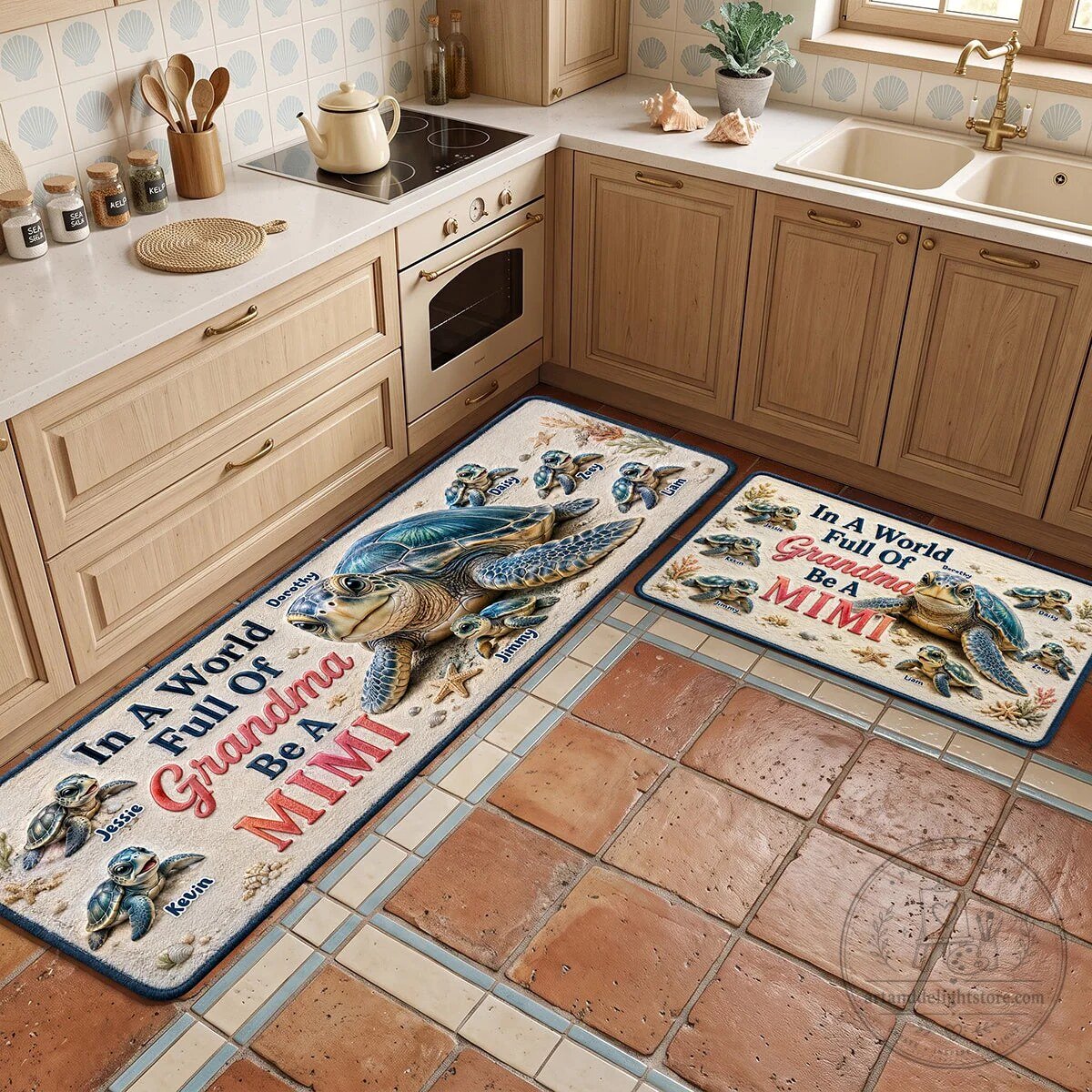 Personalized Sea Turtle Family In A World Full Of Grandma Be A Mimi Kitchen Rug 7 Personalized Sea Turtle Family In A World Full Of Grandma Be A Mimi Kitchen Rug