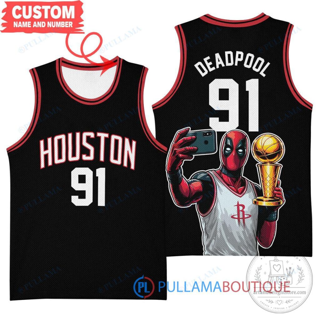 Deadpool Houston Rockets Larry O'Brien Championship Trophy Basketball Jersey Deadpool Houston Rockets Larry O'Brien Championship Trophy Basketball Jersey