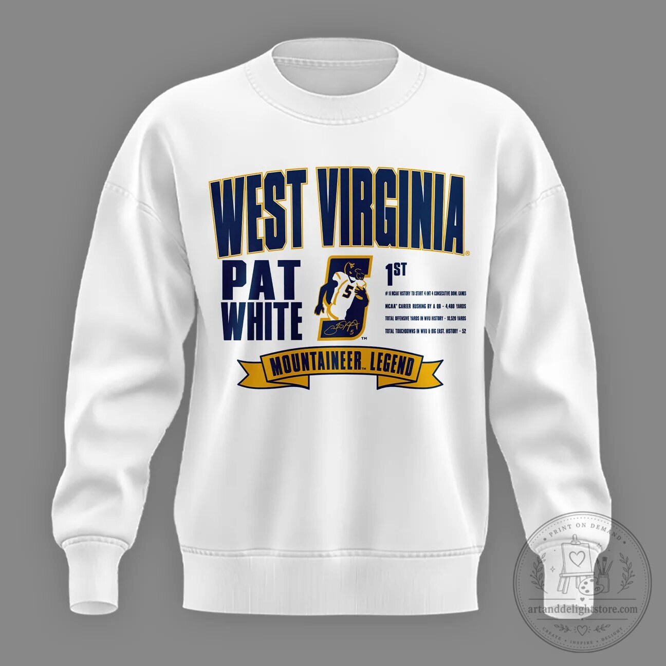 West Virginia Pat White Mountaineer Legend College Football Sweatshirt 4 West Virginia Pat White Mountaineer Legend College Football Sweatshirt