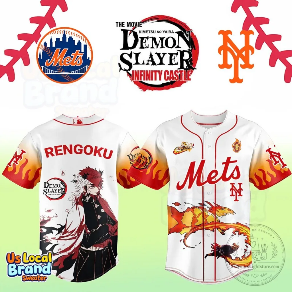 New York Mets Baseball Rengoku Kyoujurou Demon Slayer Anime Baseball Jersey 61 New York Mets Baseball Rengoku Kyoujurou Demon Slayer Anime Baseball Jersey