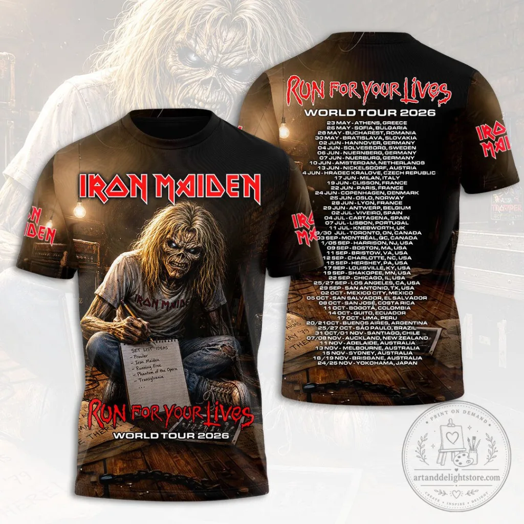 2026 Graphic Tee for Iron Maiden's Run For Your Lives World Tour