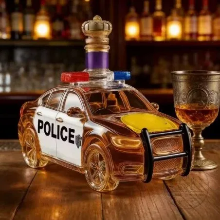 Police Car Shaped Glass Whiskey Decanter with Crown Stopper