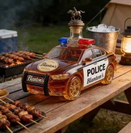 Police Car Shaped Glass Whiskey Decanter with Crown Stopper 6 Police Car Shaped Glass Whiskey Decanter with Crown Stopper