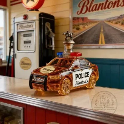 Police Car Shaped Glass Whiskey Decanter with Crown Stopper 7 Police Car Shaped Glass Whiskey Decanter with Crown Stopper