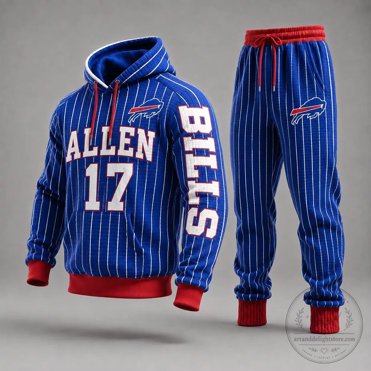 Buffalo Bills Josh Allen Number 17 Pinstripe Hoodie and Pants Tracksuit