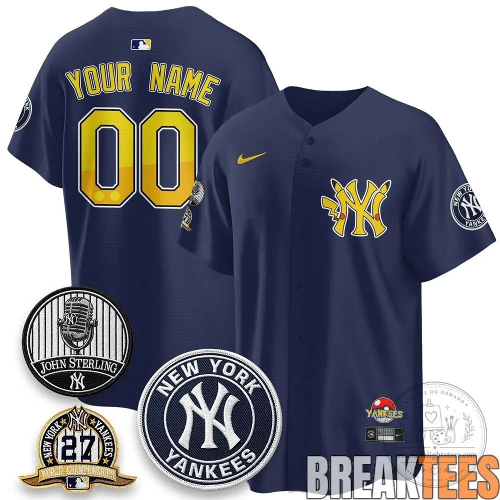 New York Yankees Pokemon Pikachu Custom Baseball Jersey