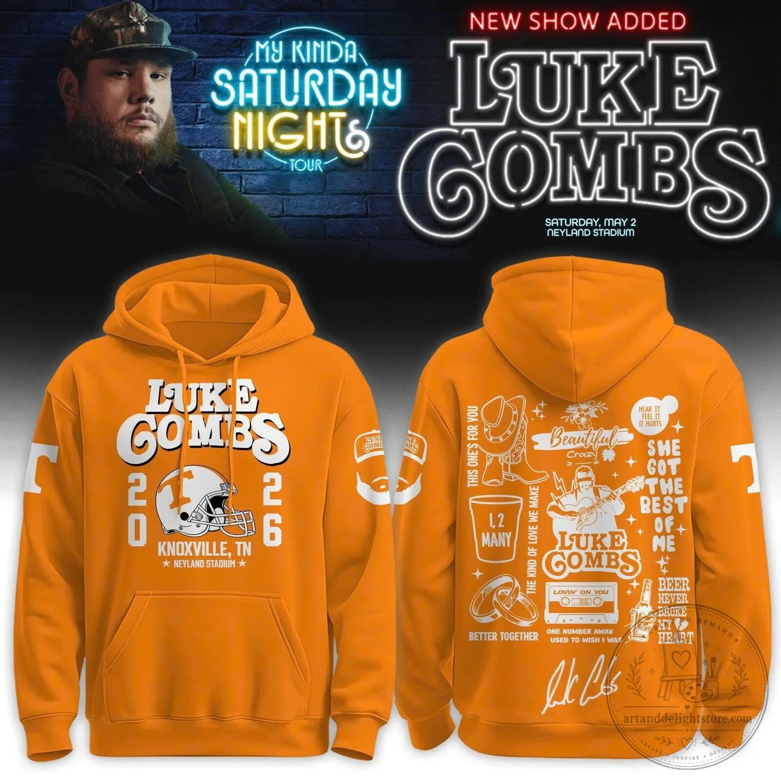 Go Vols Luke Combs My Kinda Saturday Night Tour 2026 Orange Hoodie