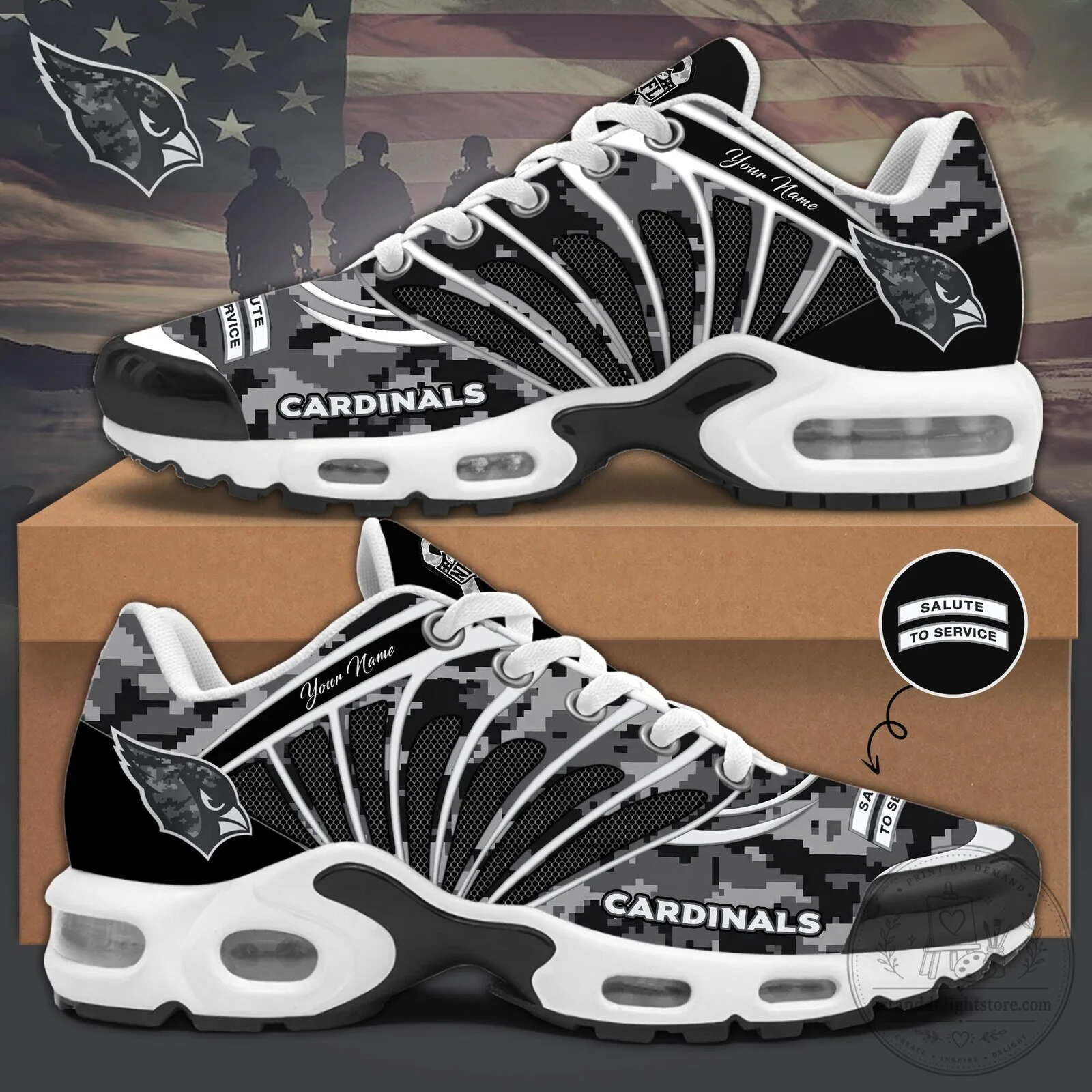 Arizona Cardinals Salute To Service Custom Name Digital Camouflage Sneakers