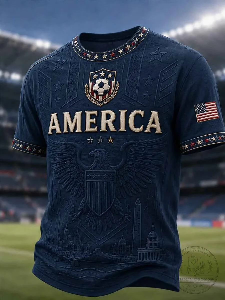USA Soccer America Eagle Embossed Patriotic Men's T-Shirt