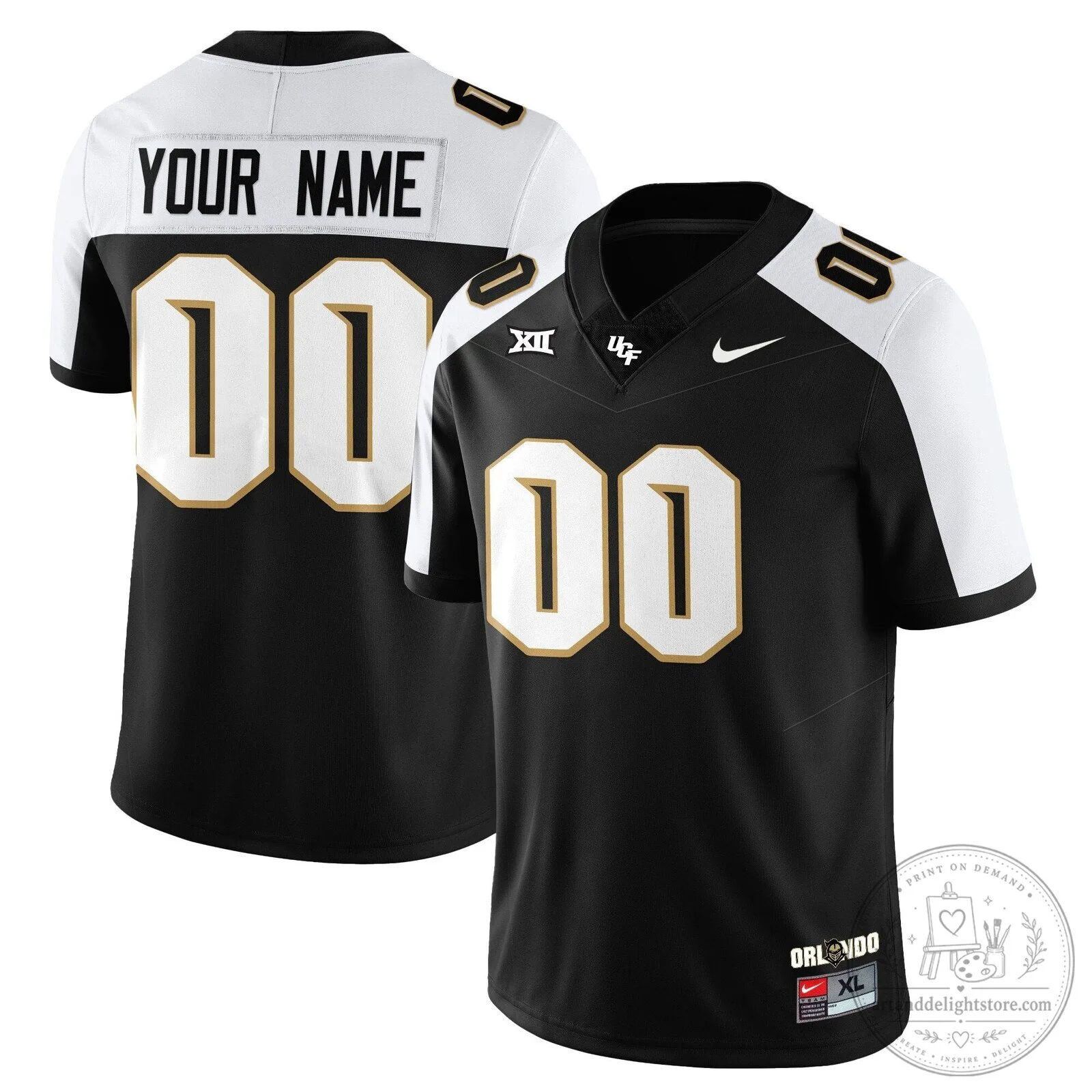 Custom UCF Football 2025 Core Uniform Black and White Jersey 3 Custom UCF Football 2025 Core Uniform Black and White Jersey