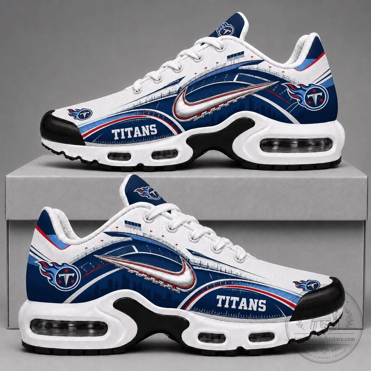 Tennessee Titans NFL Football Team Logo White and Blue Sneakers