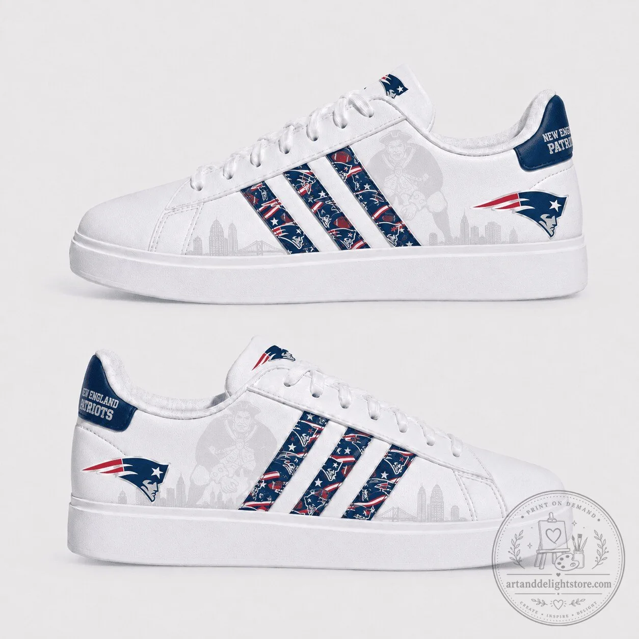 New England Patriots NFL Team Logo White Athletic Shoes
