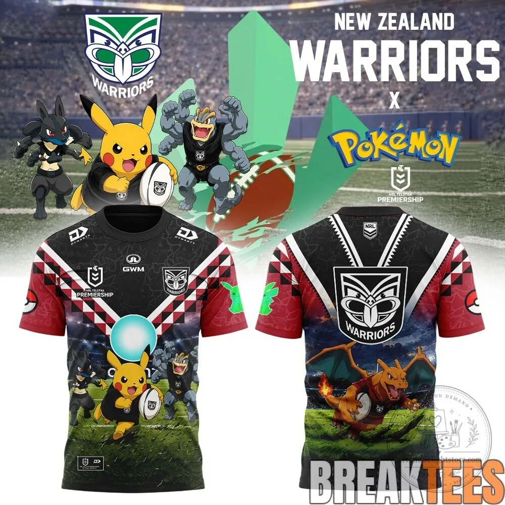 New Zealand Warriors Rugby League Pokemon Pikachu Machamp Charizard Jersey