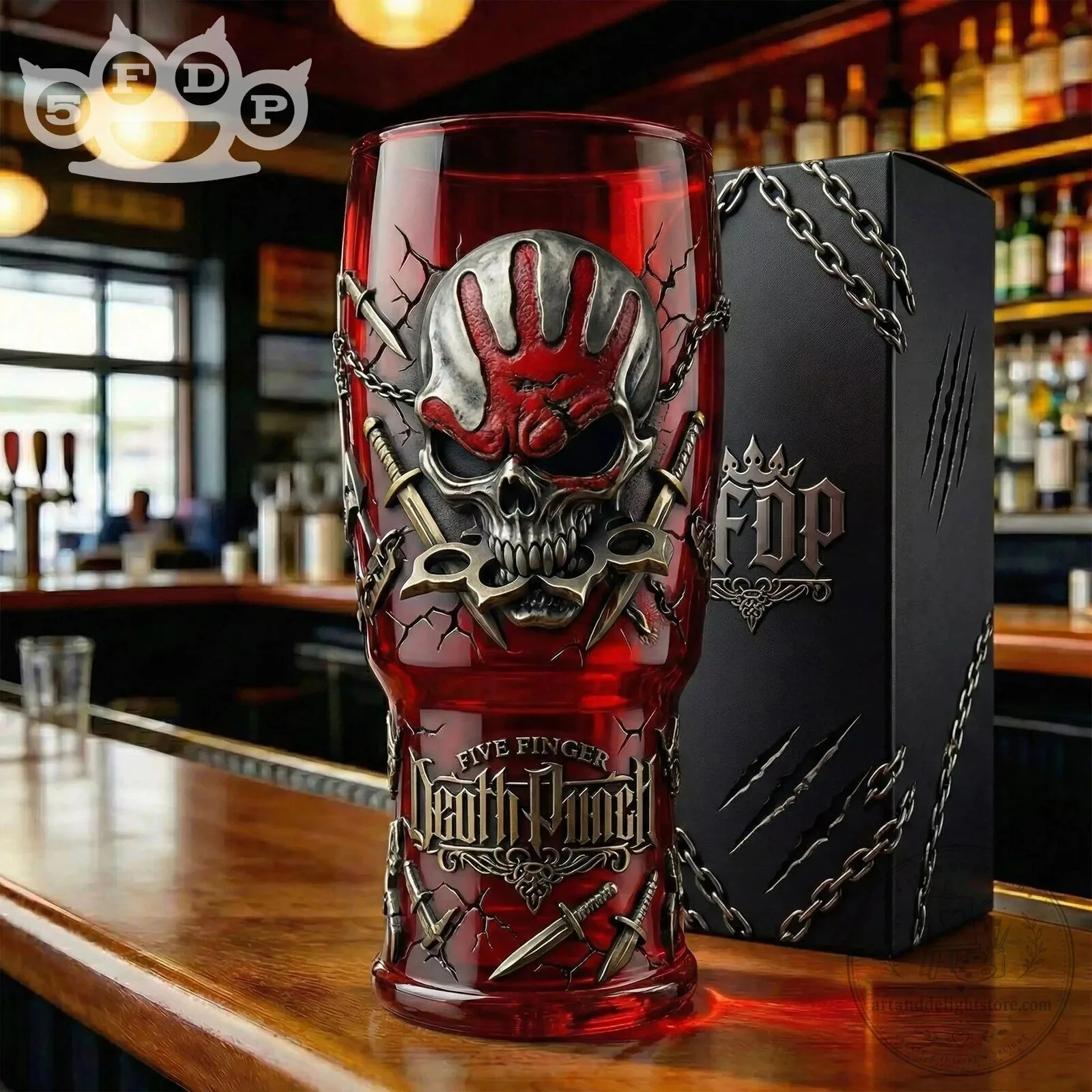 Five Finger Death Punch Skull and Swords Red Drinking Glass