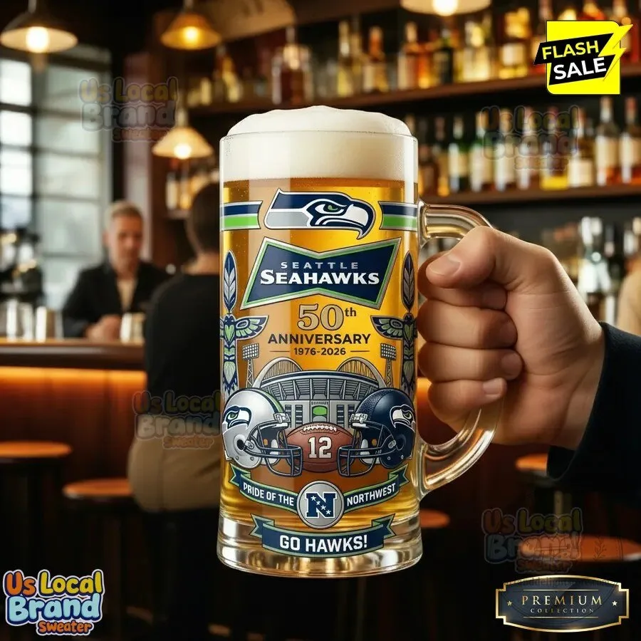 Seattle Seahawks 50th Anniversary Beer Mug Football Fan Gift