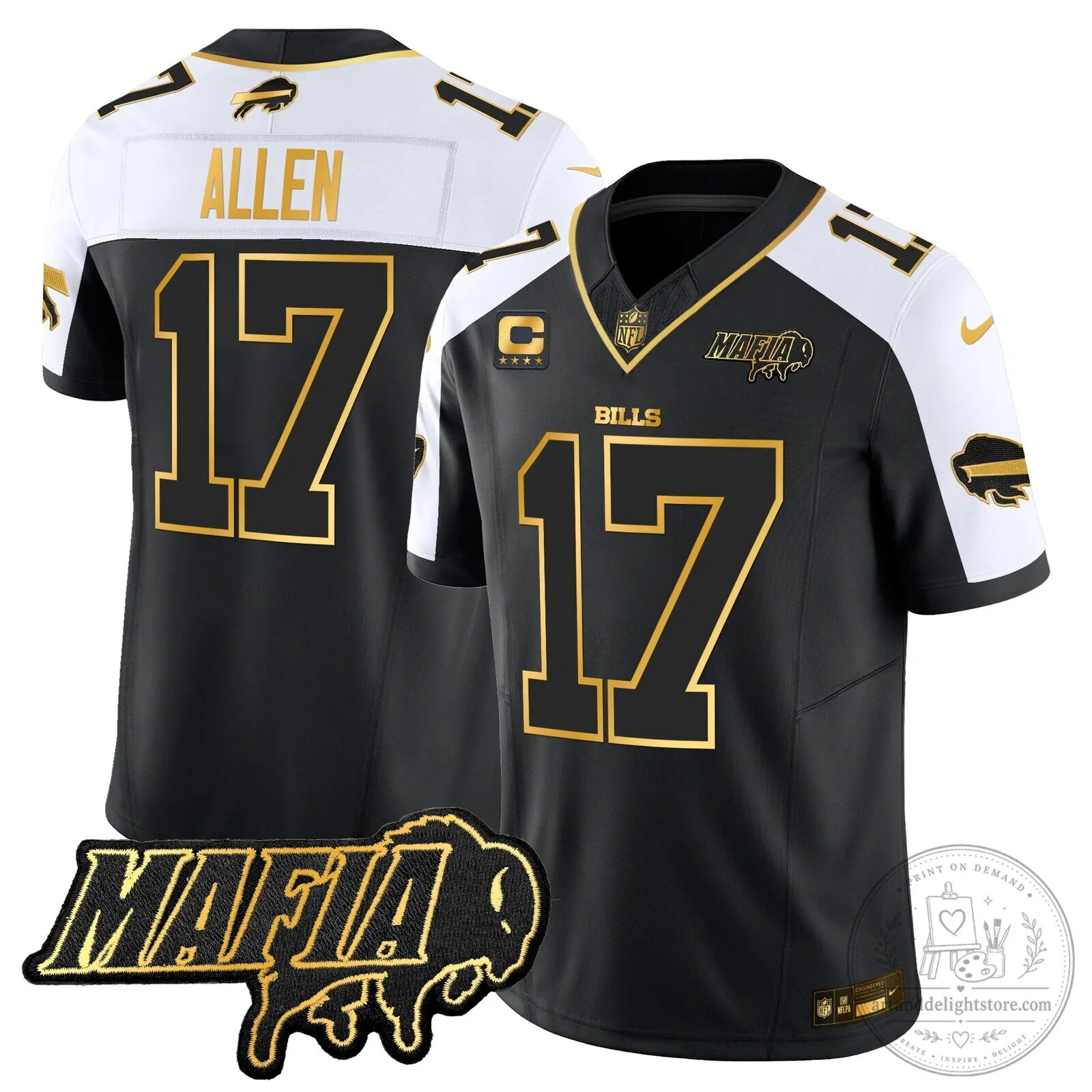 Buffalo Bills Mafia Josh Allen Black Gold Limited Edition Football Jersey