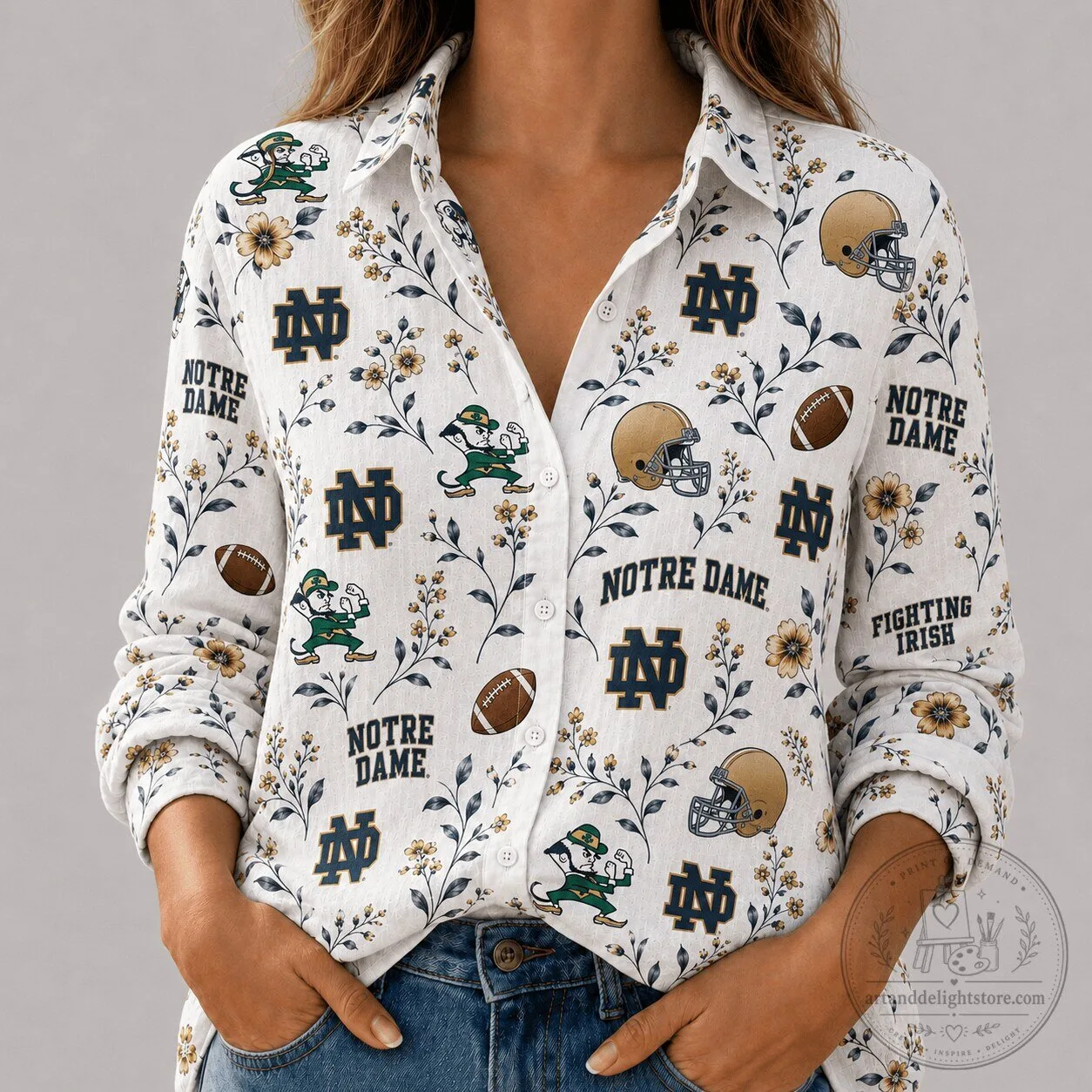 Notre Dame Fighting Irish College Football Button Down Hawaiian Shirt