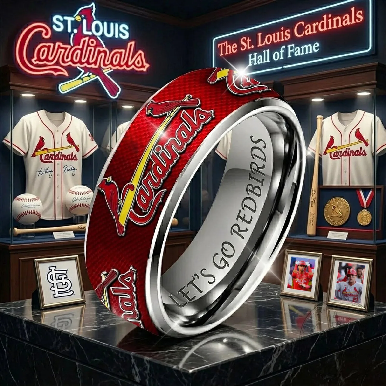 St. Louis Cardinals Baseball Team Logo Red Tungsten Steel Ring