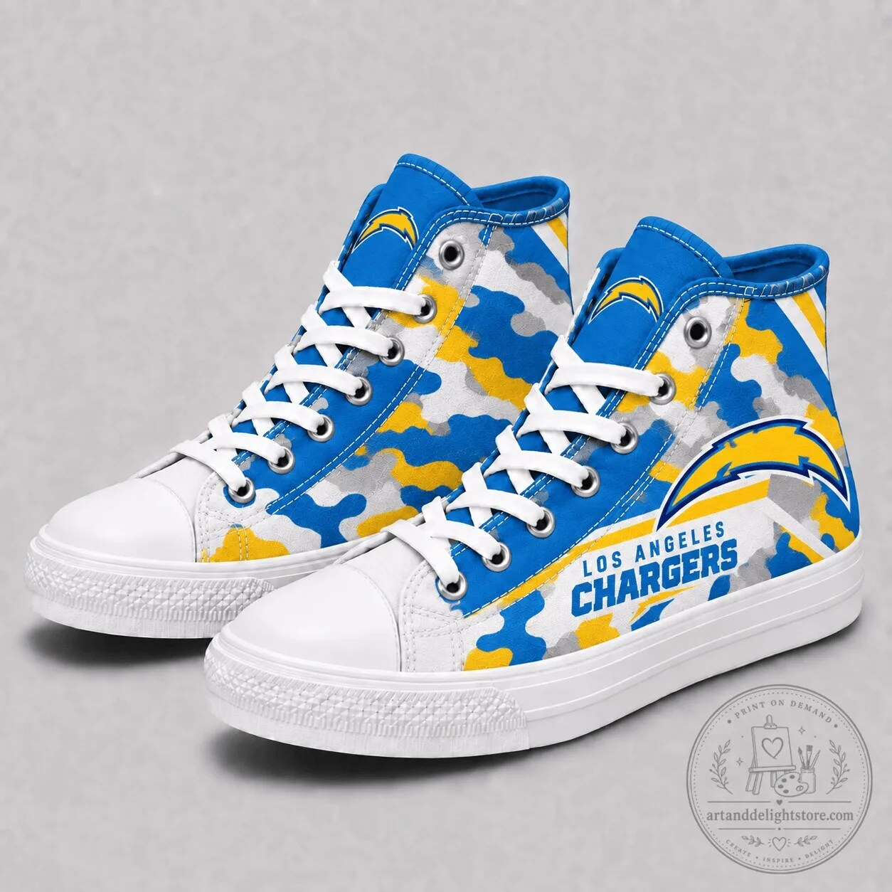 Los Angeles Chargers National Football League Camouflage High Top Canvas Shoes