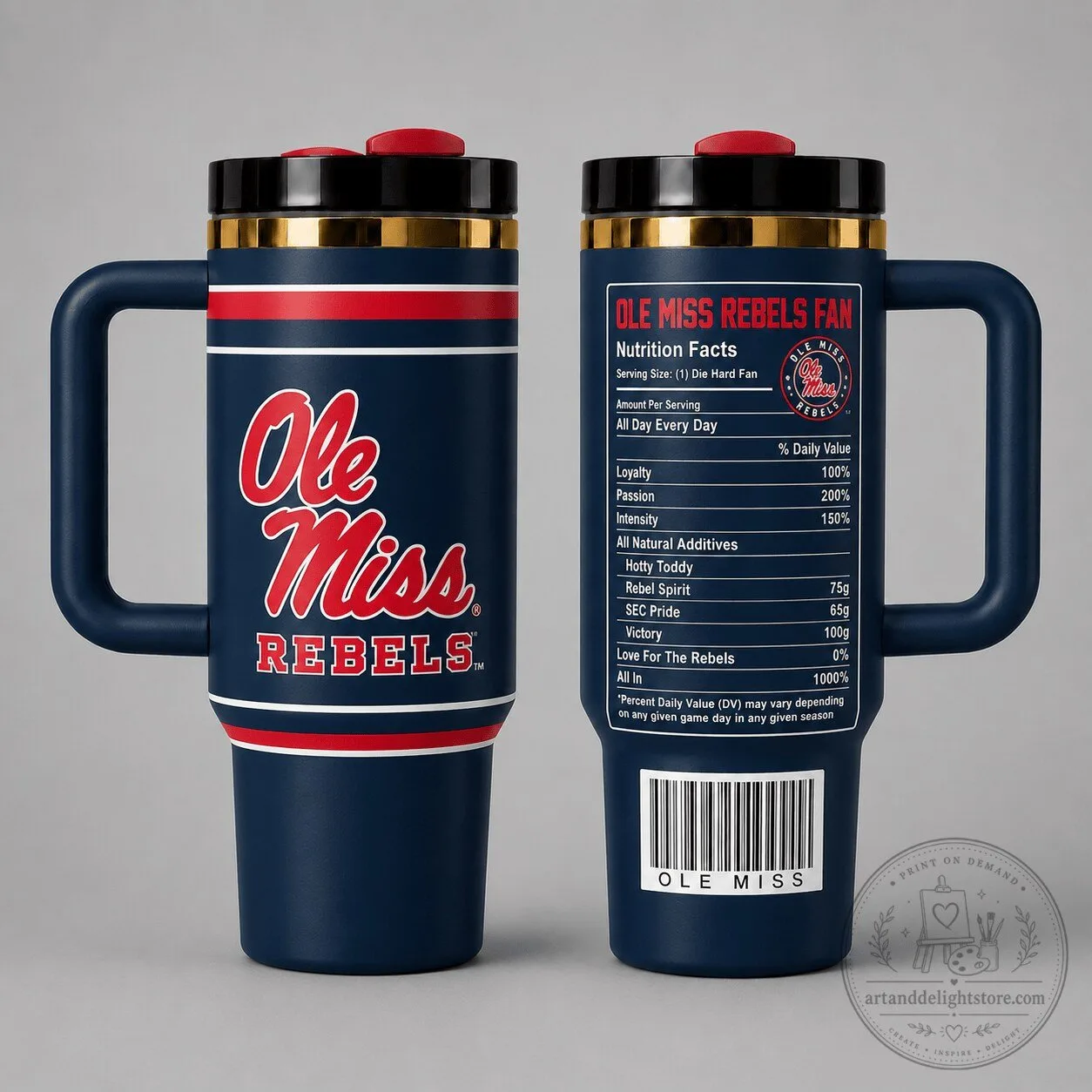 Ole Miss Rebels Fan Nutrition Facts Stainless Steel Tumbler with Handle