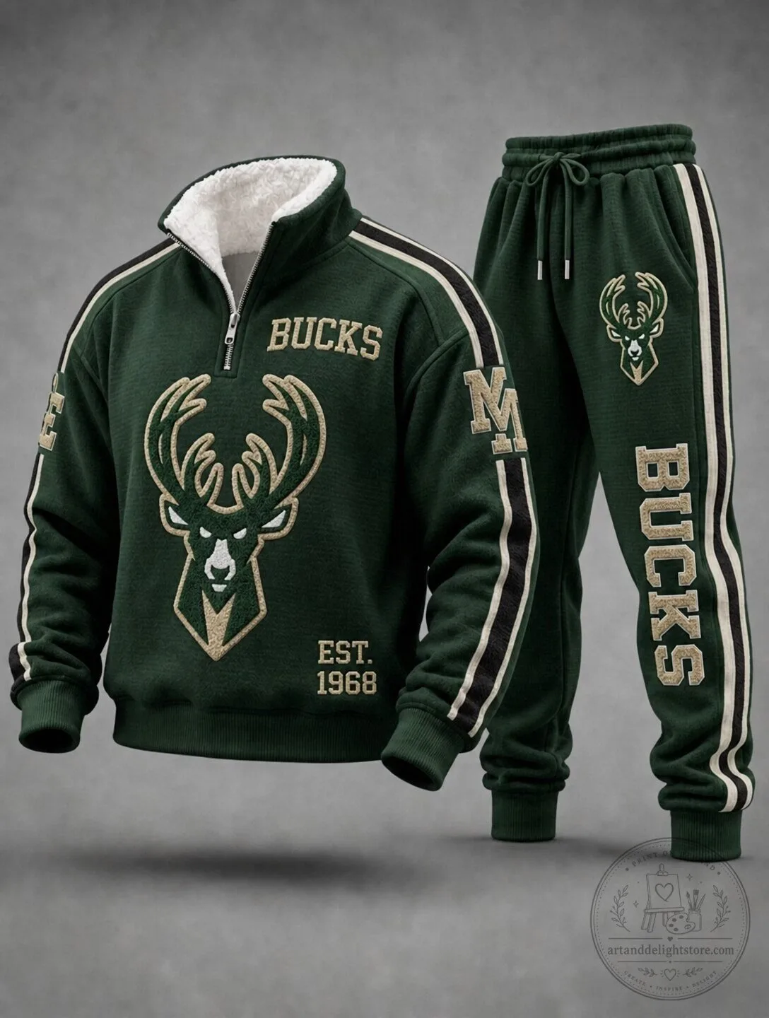 Milwaukee Bucks Green Fleece Half-Zip Sweatshirt and Sweatpants Set