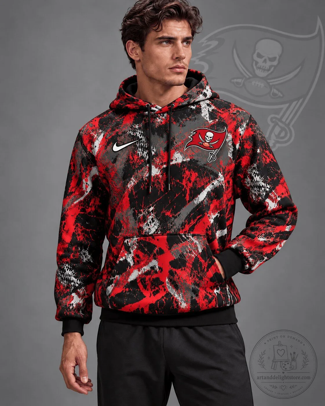 Tampa Bay Buccaneers NFL Team Crest Distressed Brush Camo Pullover Hoodie