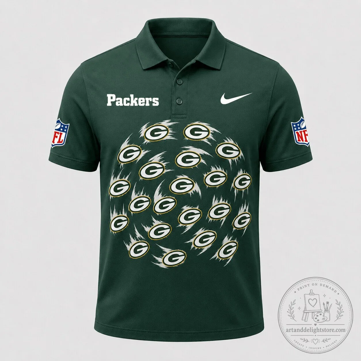 Green Bay Packers National Football League Logo Pattern Men's Polo Shirt