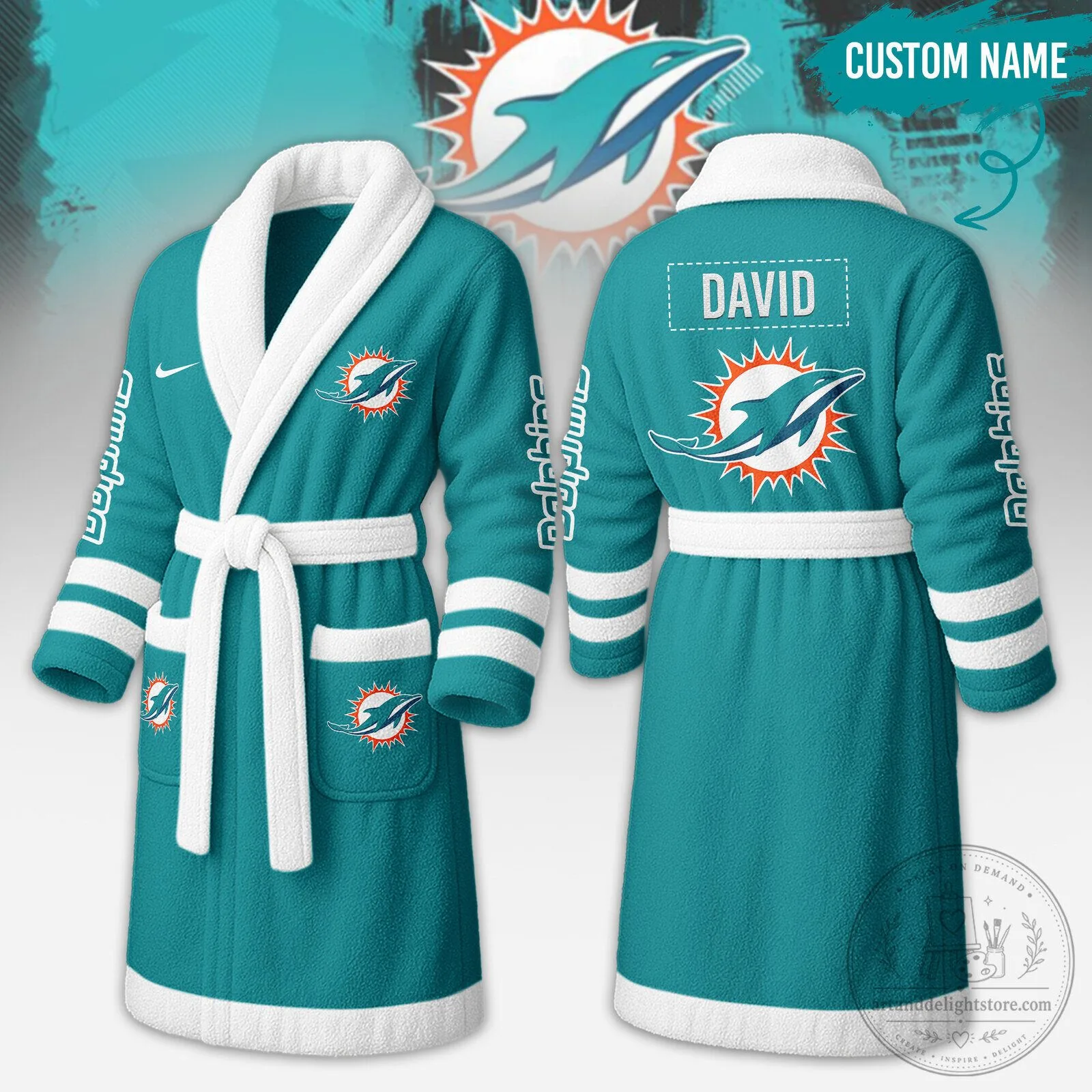 Miami Dolphins Personalized Adult National Football League Fleece Bathrobe