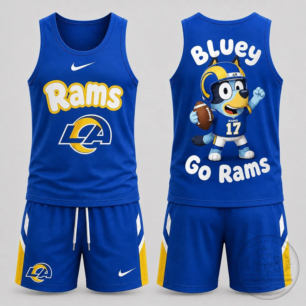 Los Angeles Rams Bluey Cartoon Character Football Team Tank Top and Shorts Set