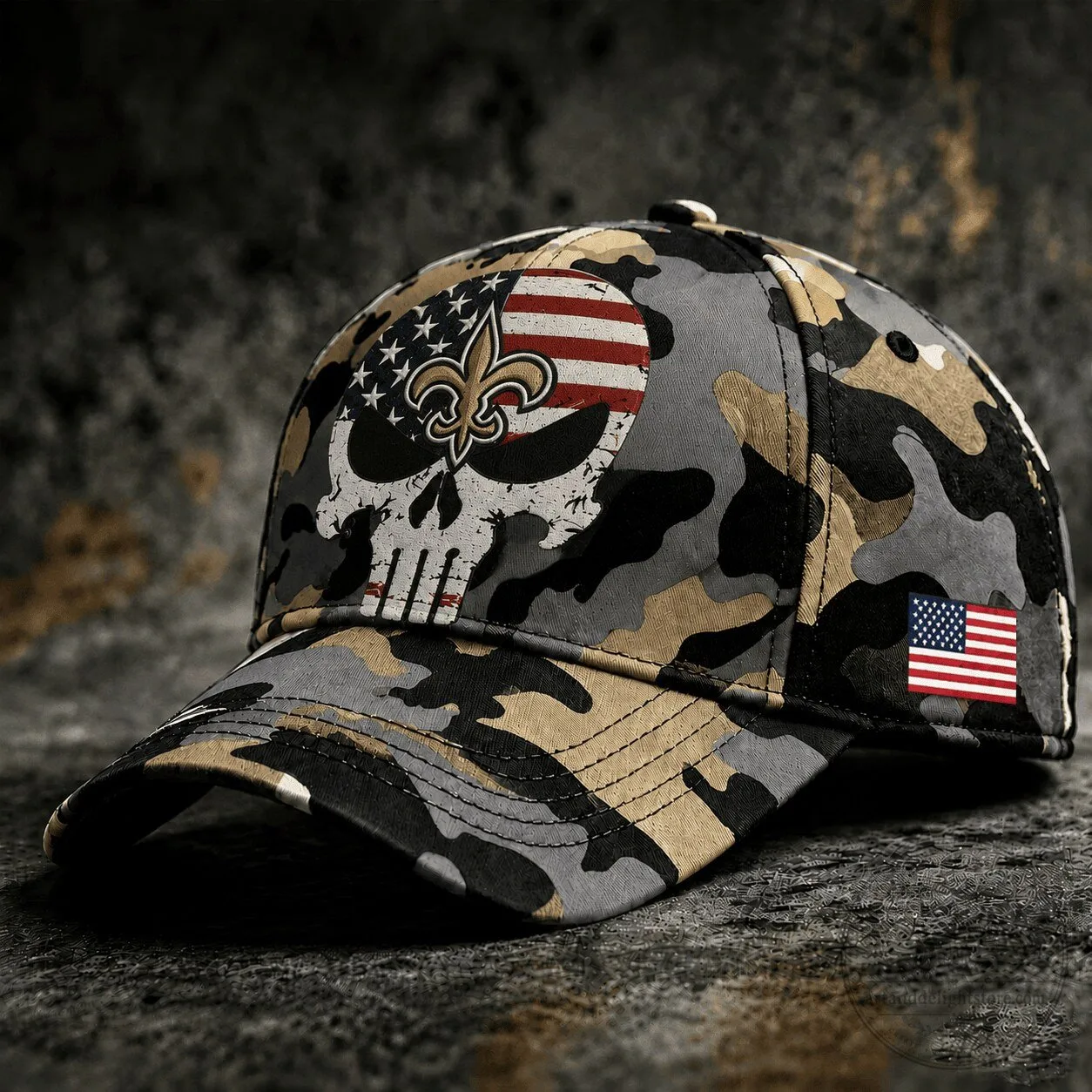 New Orleans Saints American Flag Skull Camouflage Baseball Cap Hat