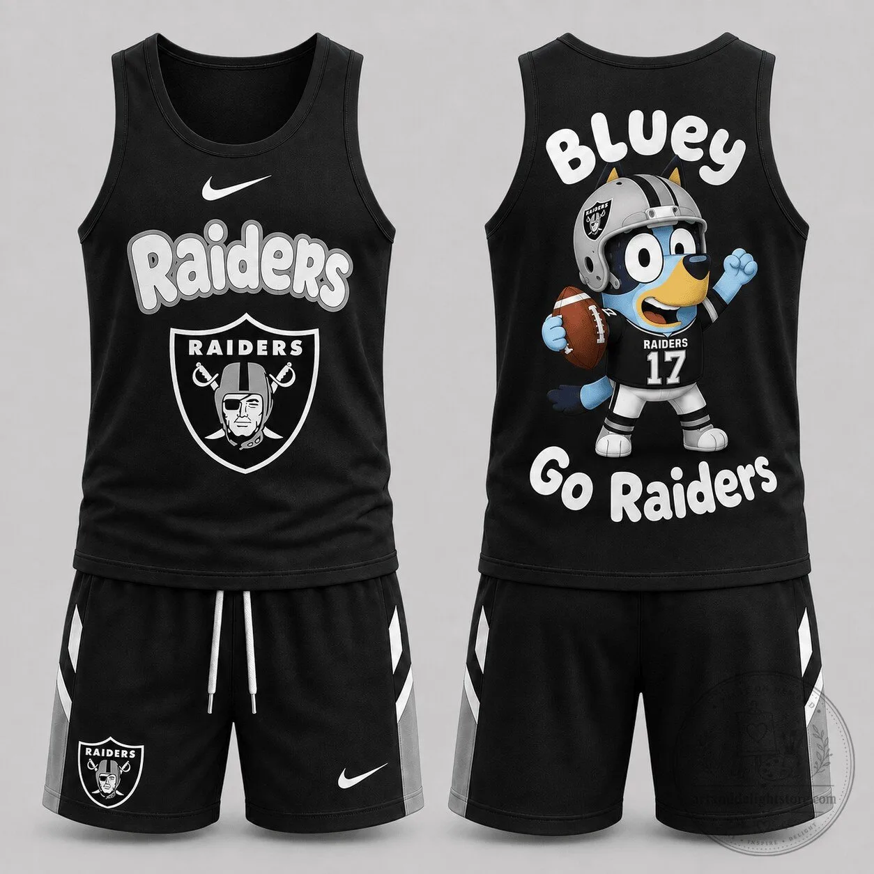 Las Vegas Raiders Bluey Cartoon Character Football Sleeveless Tank Top and Shorts Set