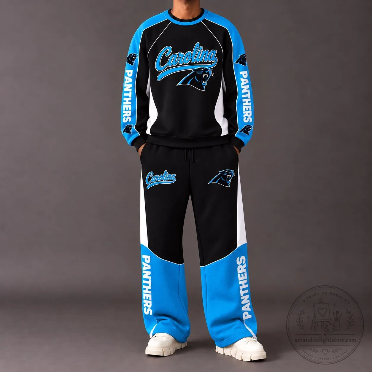 Carolina Panthers Football Team Black and Blue Sweatshirt and Pants Set