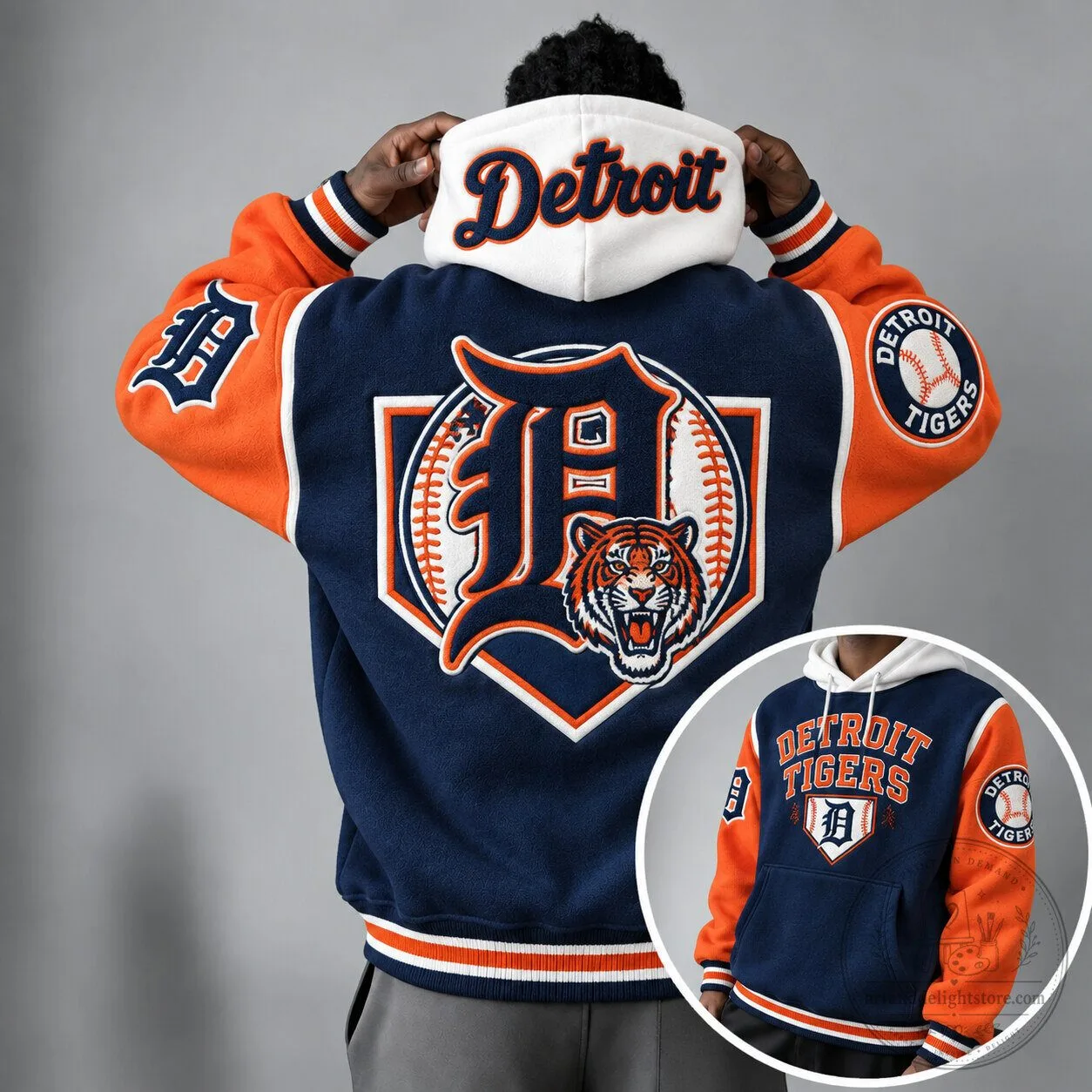 Detroit Tigers Baseball Team Logo White Hooded Sweatshirt