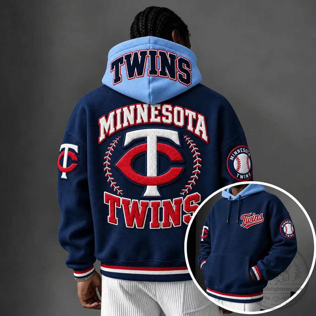 Minnesota Twins Baseball Team Logo Embroidered Navy Blue Hoodie