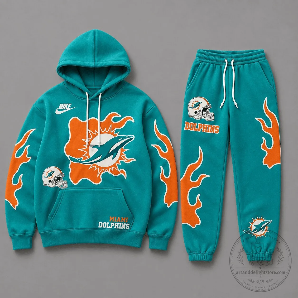 Flame Strike Hoodie and Jogger Set for Miami Dolphins NFL Fans