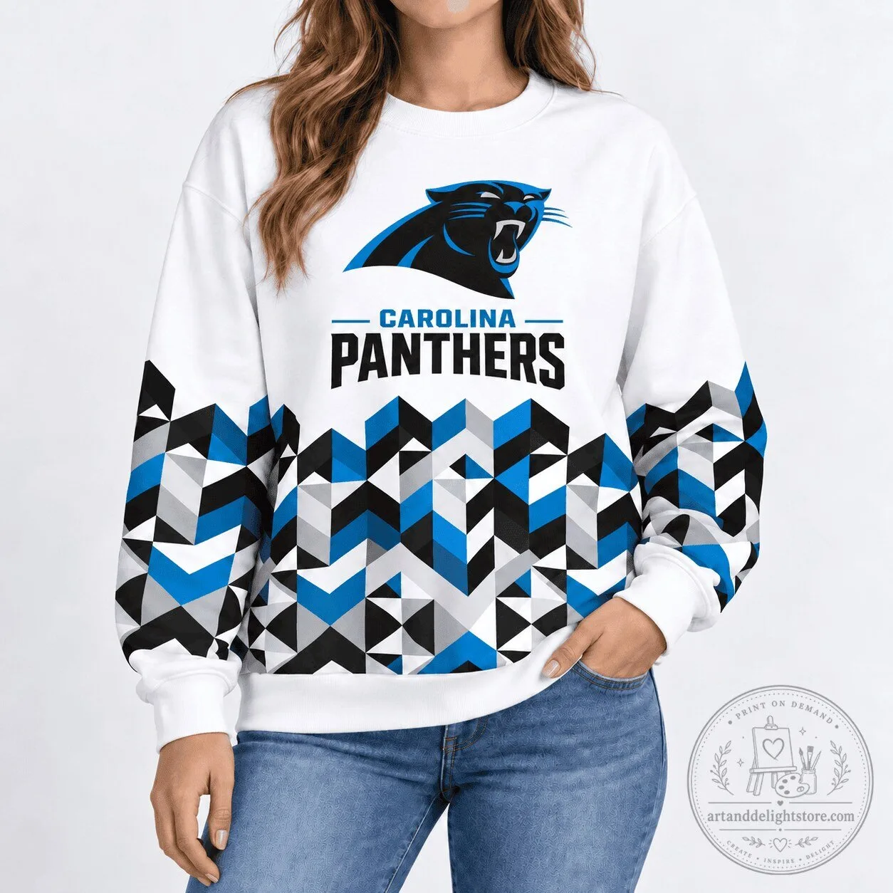 Carolina Panthers Geometric Chevron Pattern NFL Football Team Sweatshirt