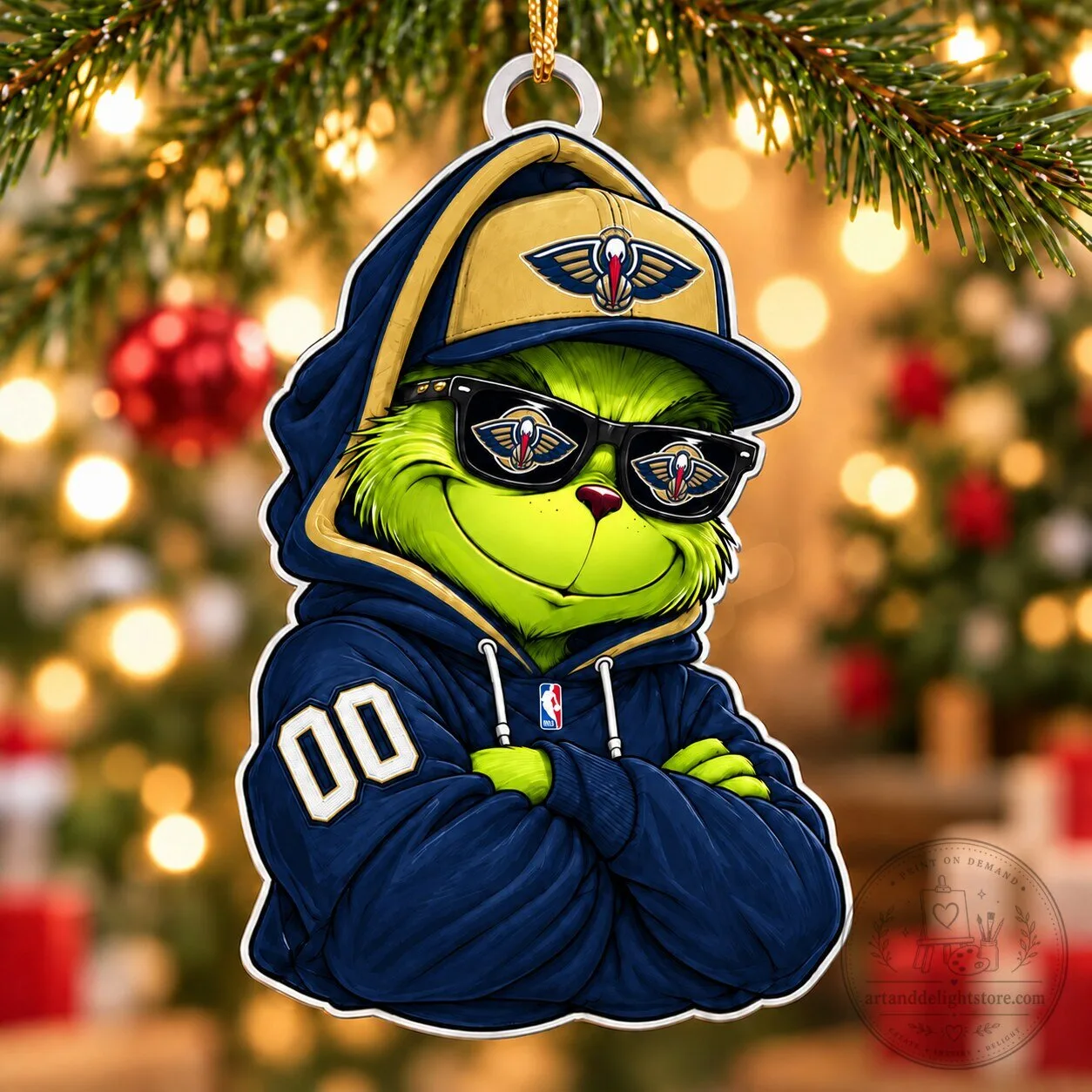 New Orleans Pelicans Grinch Christmas Holiday Ornament