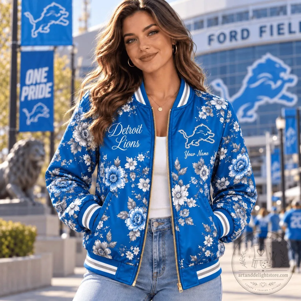 Detroit Lions Fan Floral Bomber Jacket Custom Name NFL Apparel Detroit Lions Fan Floral Bomber Jacket Custom Name NFL Apparel