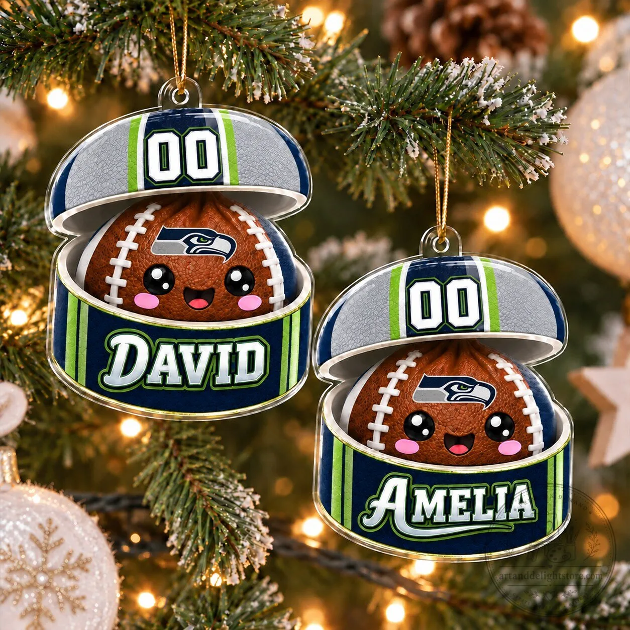 Seattle Seahawks Personalized Football Christmas Tree Ornament
