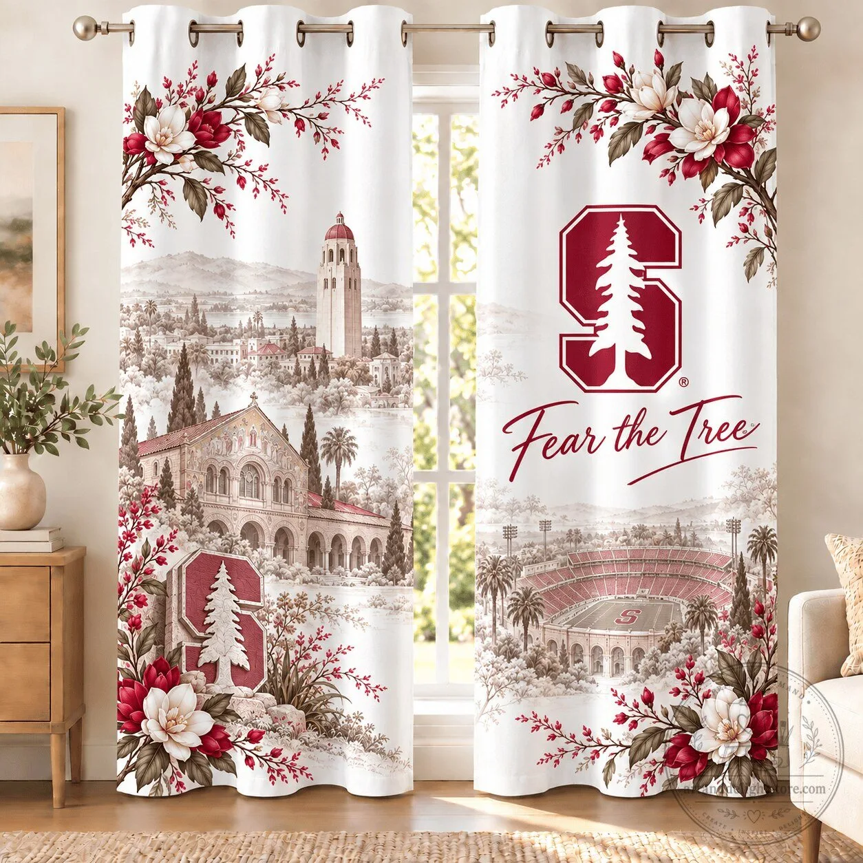 Stanford Cardinal College Football Fan Room Decor Window Curtains