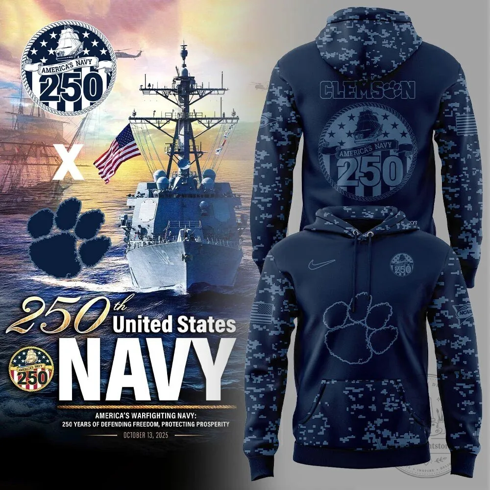 Clemson Tigers United States Navy 250th Anniversary Digital Camouflage Hoodie