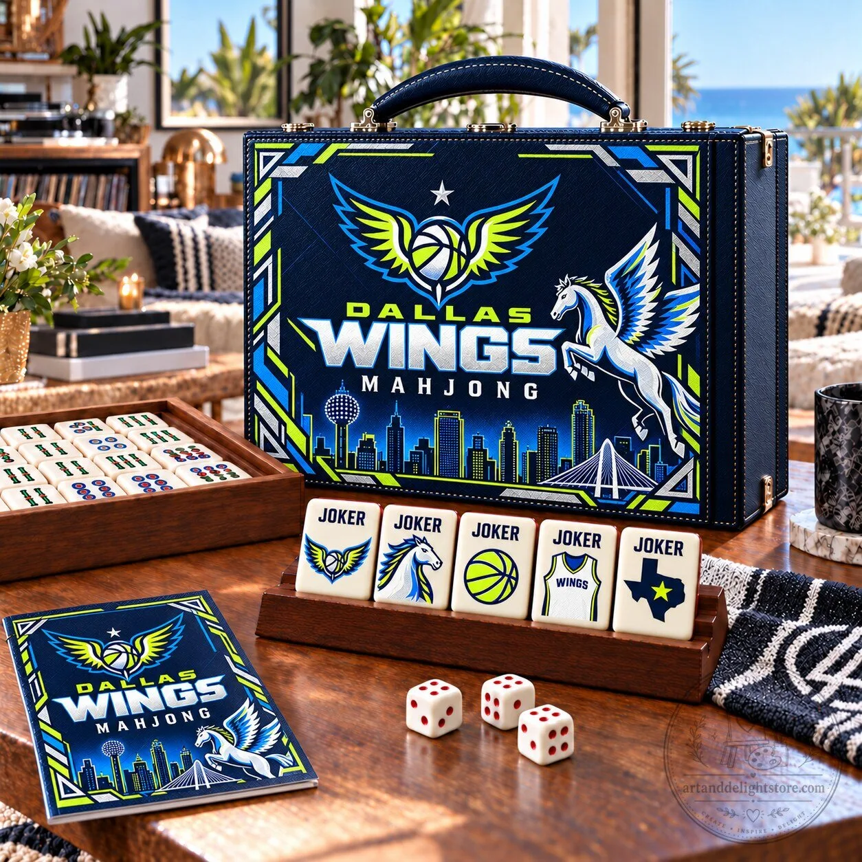 Dallas Wings Mahjong Game Set with Storage Case and Tiles