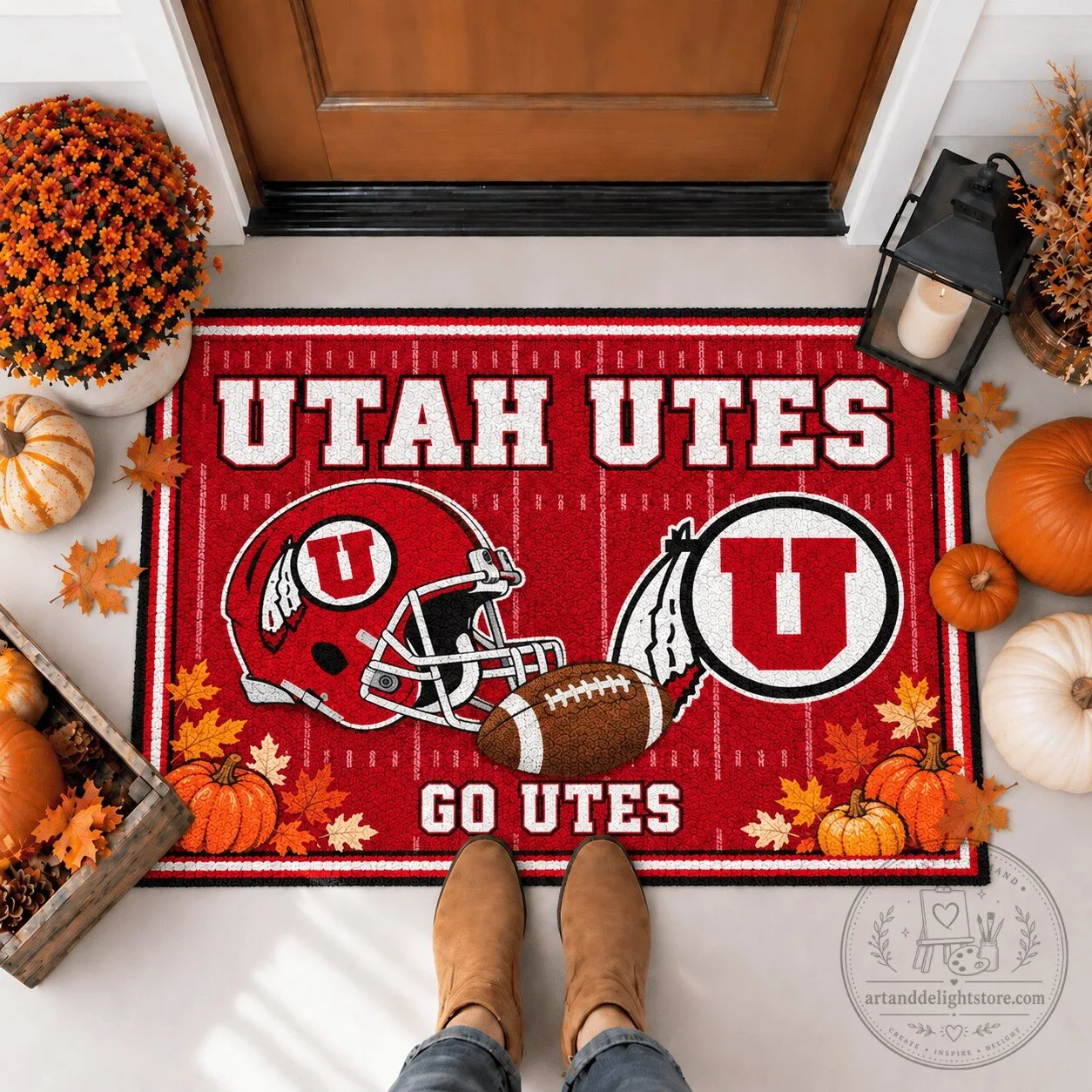 Utah Utes Football Team Logo Fall Season Welcome Doormat
