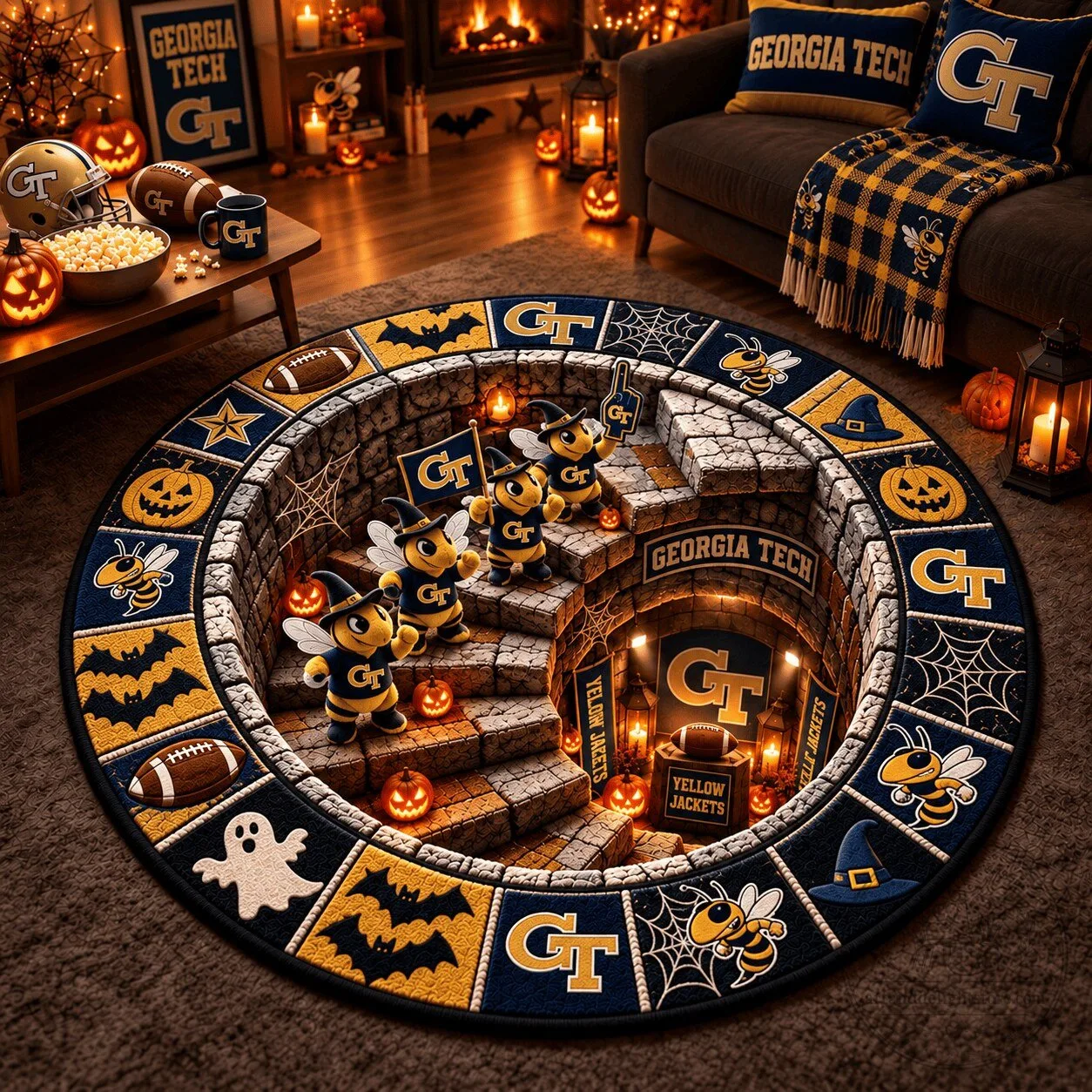 Georgia Tech Yellow Jackets Halloween Football Fan Round Rug