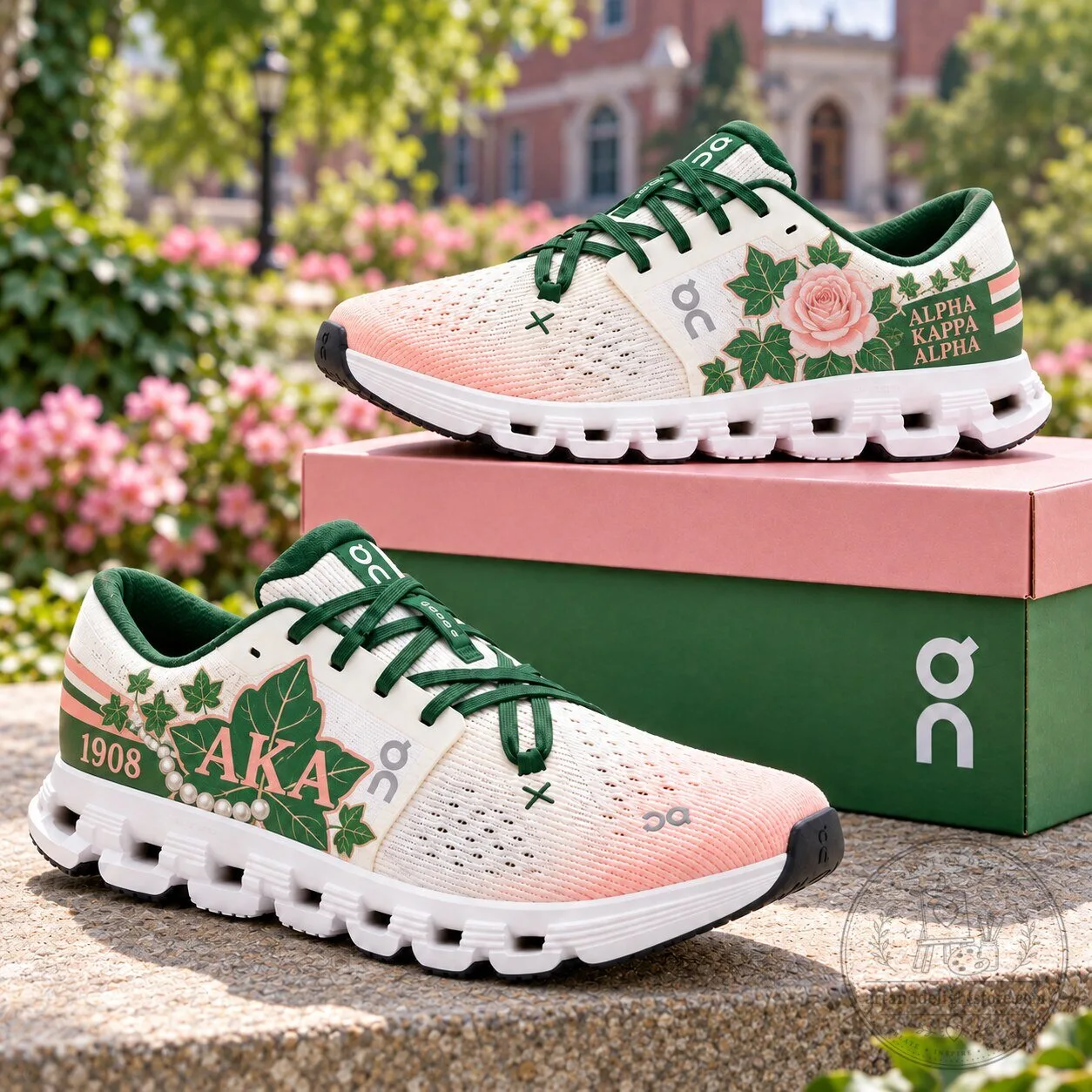Alpha Kappa Alpha Sorority Incorporated Pink and Green Running Shoes
