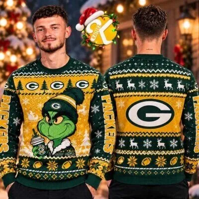 Green Bay Packers Grinch Christmas Ugly Sweater Holiday Crewneck Sweatshirt