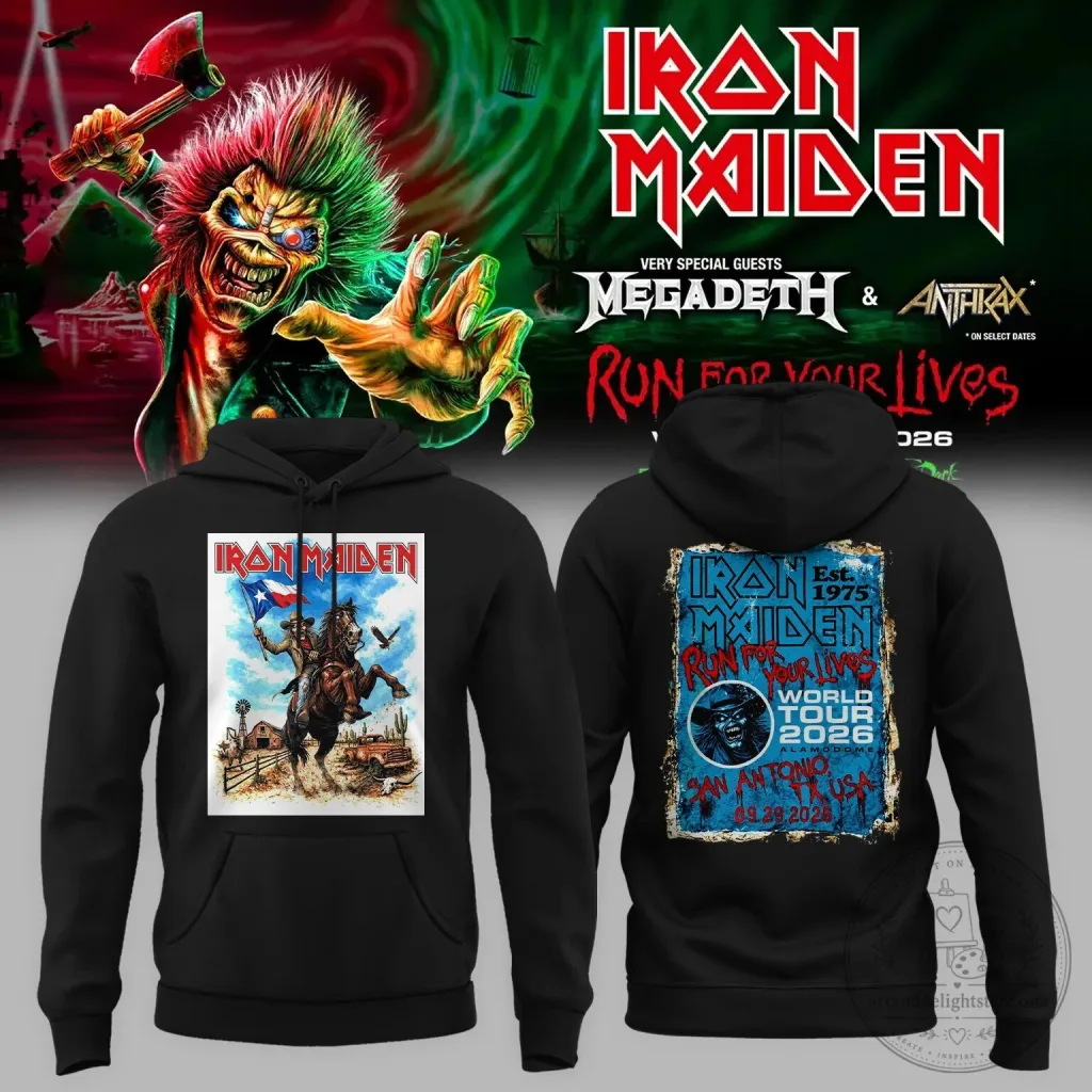 2026 San Antonio Iron Maiden Run For Your Lives World Tour Concert Hoodie 2026 San Antonio Iron Maiden Run For Your Lives World Tour Concert Hoodie
