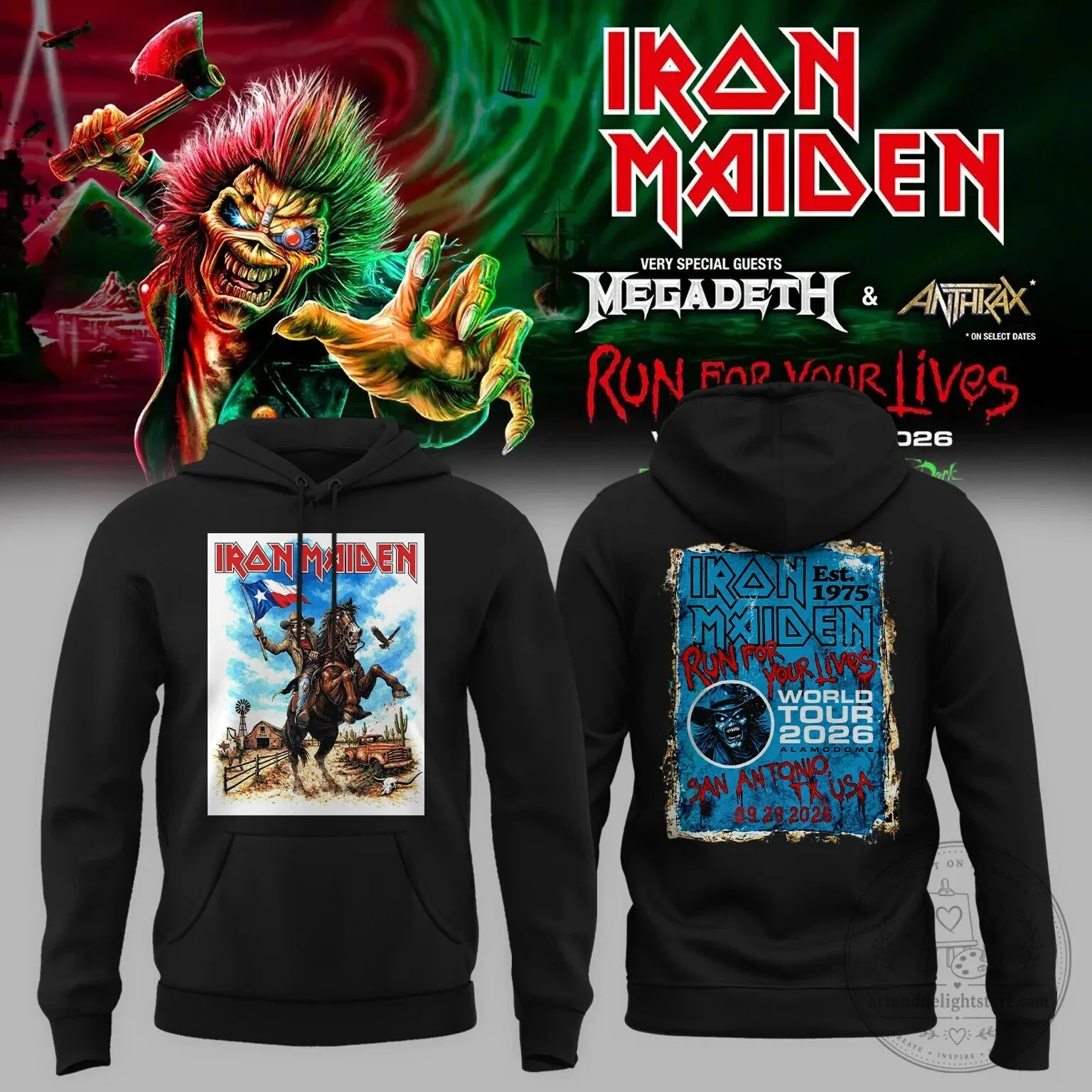 2026 San Antonio Iron Maiden Run For Your Lives World Tour Concert Hoodie