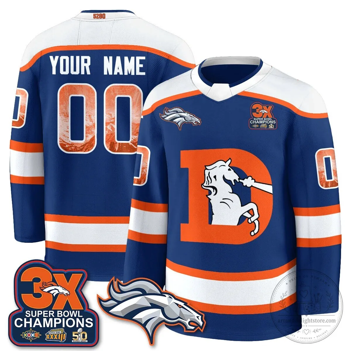 Denver Broncos Custom Super Bowl Champions Edition Blue Hockey Jersey